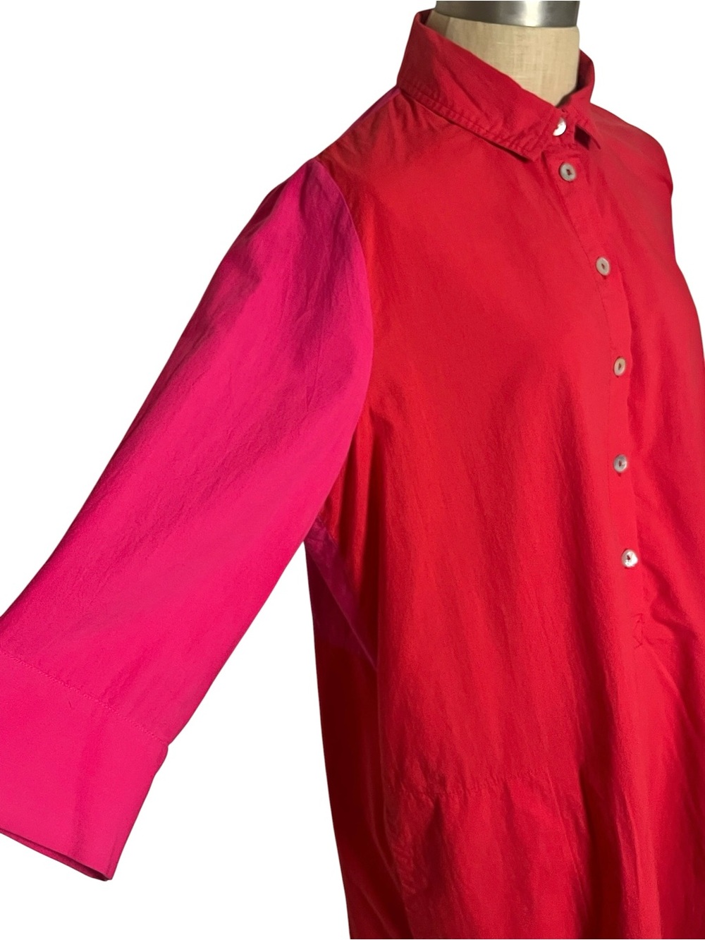 Alembika Orange Pink Colorblock Maxi Shirt Dress Size 2 Oversized Cotton Artsy - Picture 8 of 12